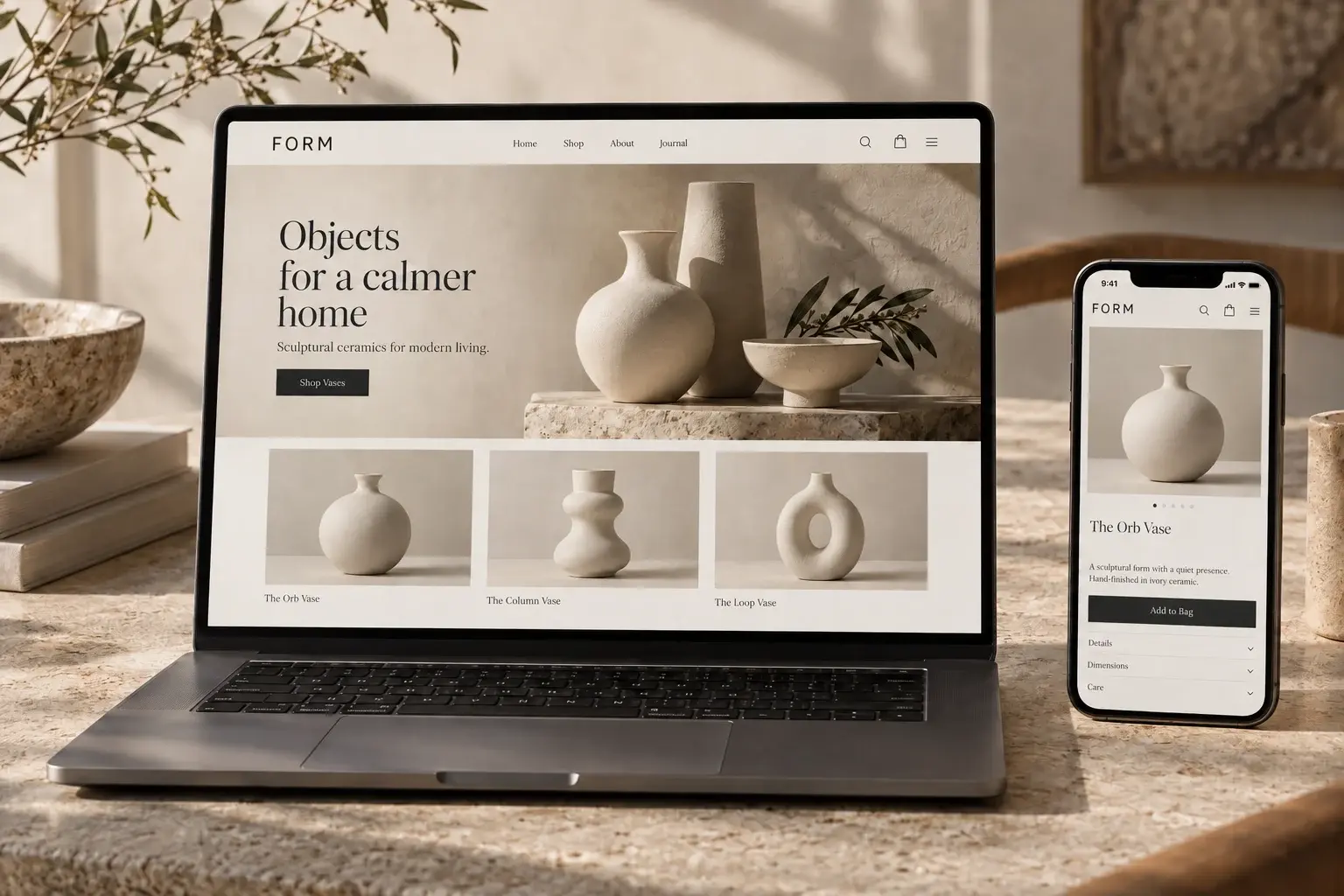 FORM homeware storefront concept on a laptop and smartphone