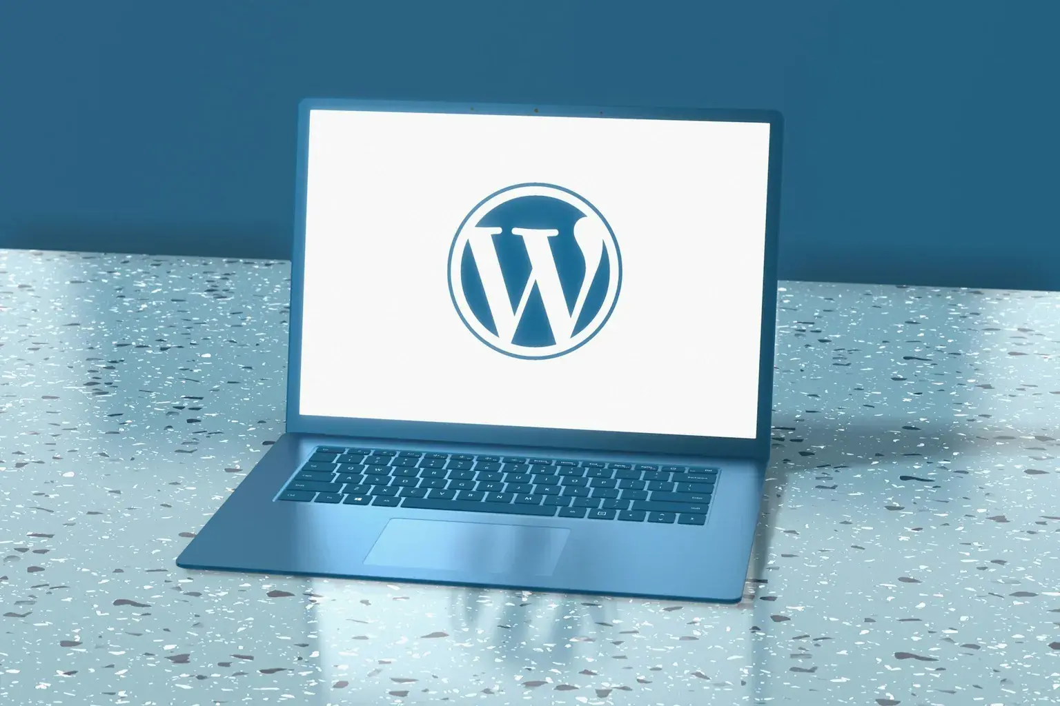 Laptop showing the WordPress logo