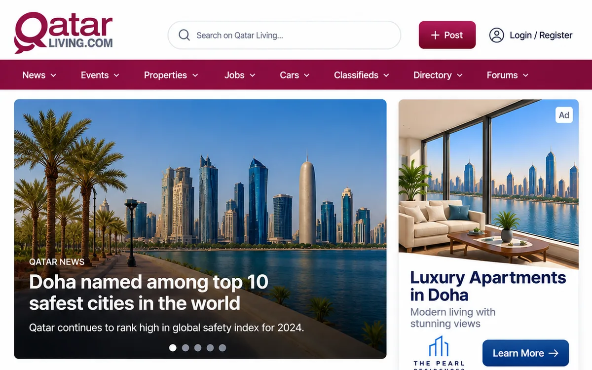 Luxury apartments display ad on the Qatar Living news portal