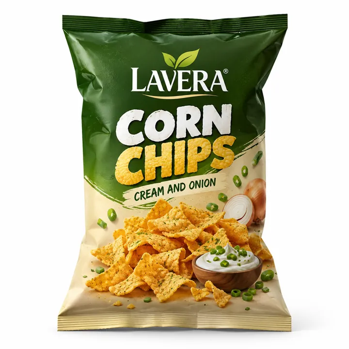 Lavera cream and onion corn chips bag