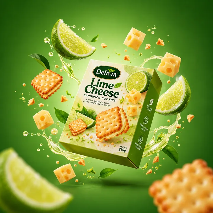 Delivia lime cheese sandwich cookies box with lime and cheese