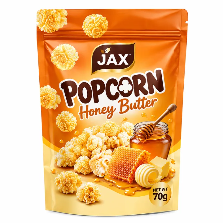 JAX honey butter popcorn pouch with honey and popcorn