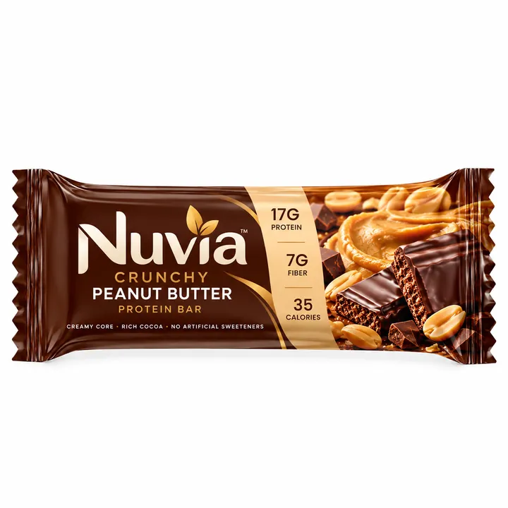 Nuvia crunchy peanut butter protein bar wrapper