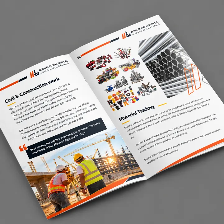 Align Contracting brochure spread on civil works and material trading
